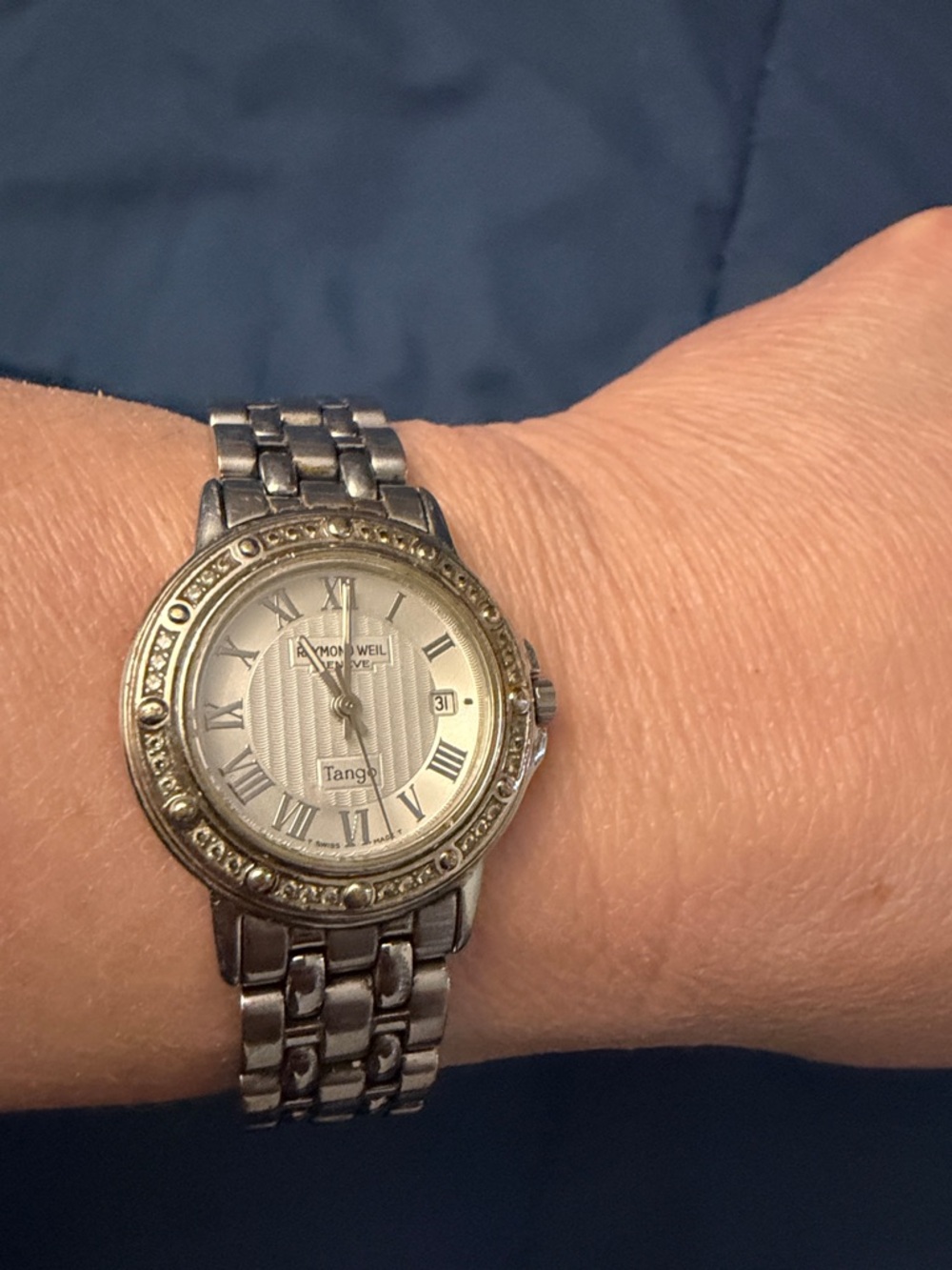 Raymond Weil Silver Tone Stainless Steel Ladies Watch with Diamond Bezel